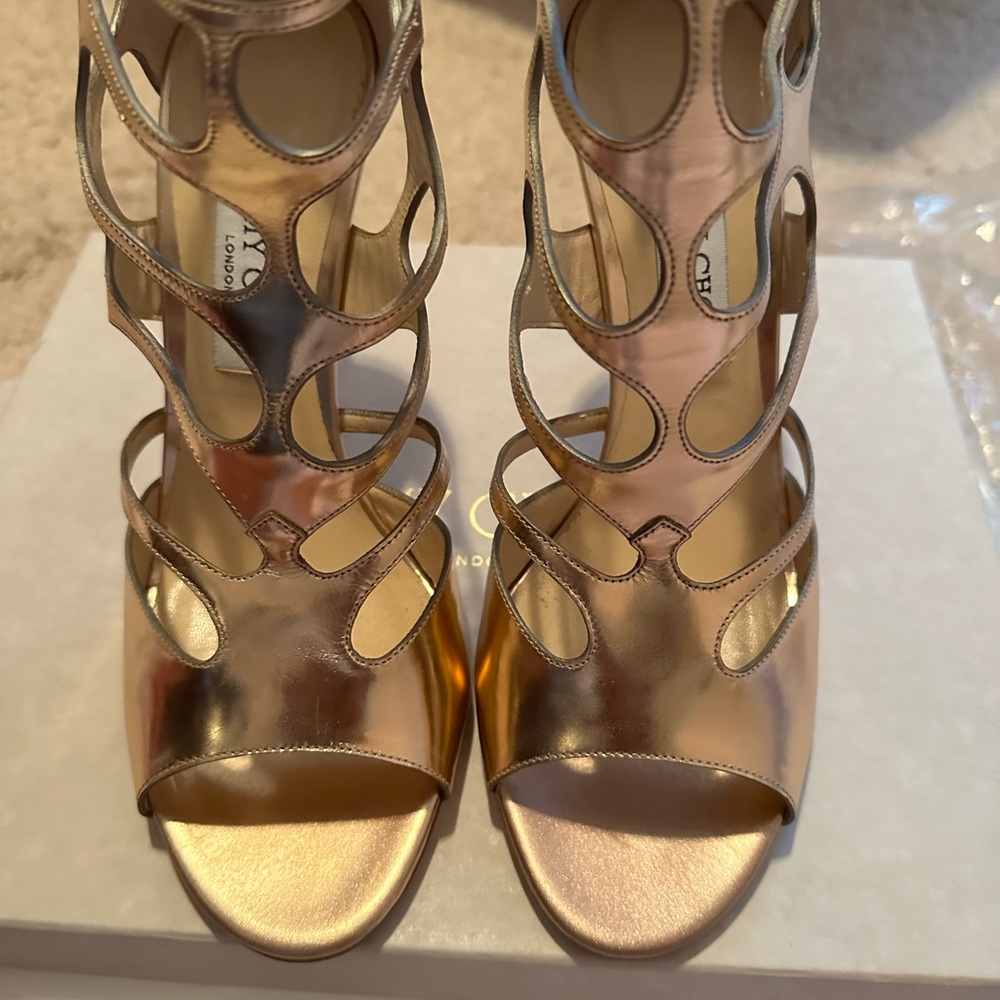 Gold leather Jimmy Choo stilettos heels